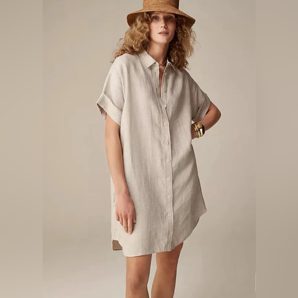 New J. Crew Capitaine Shirt Dress in 100% Linen Flax Size Extra Large XL